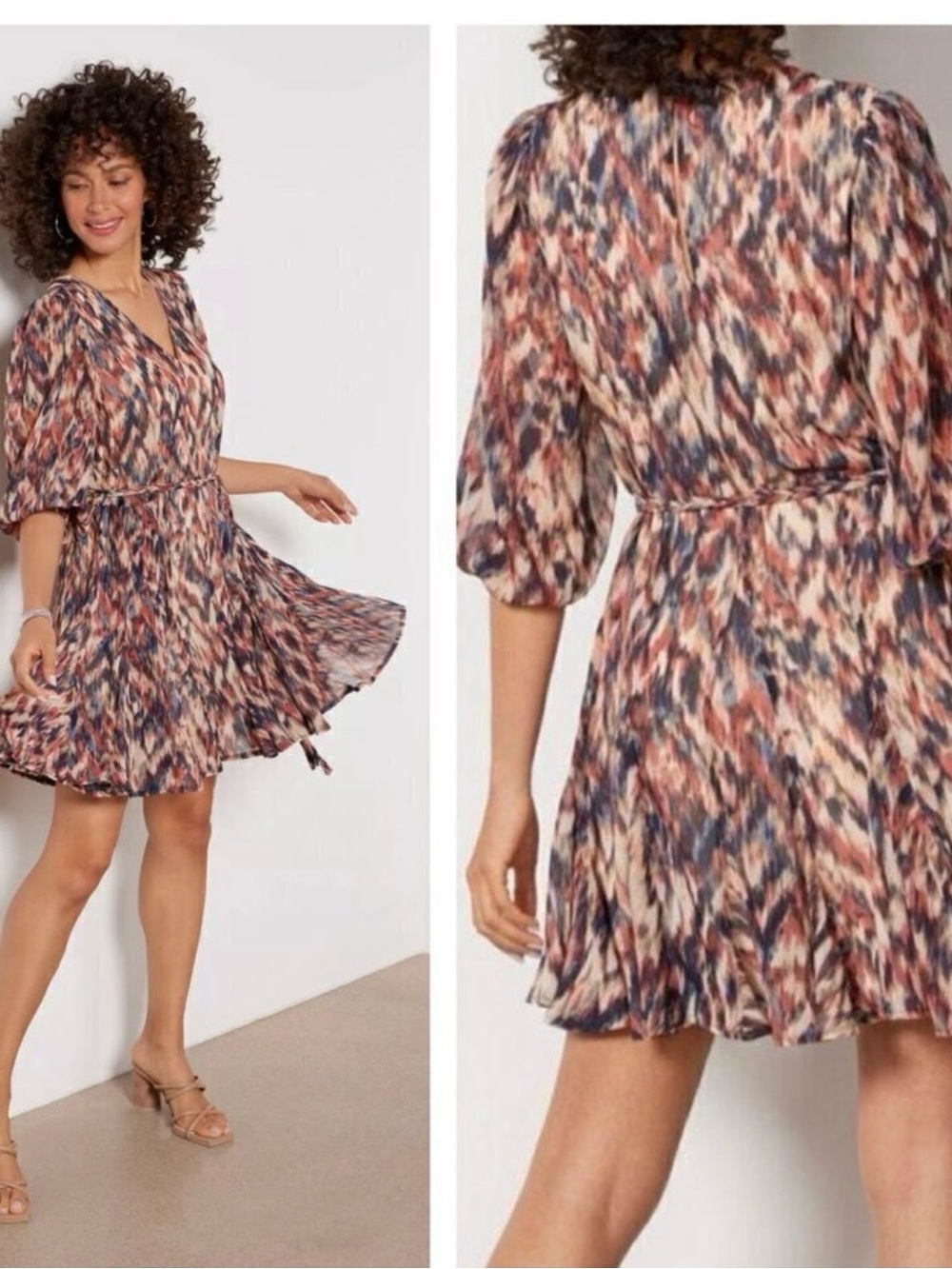 Evereve Printed V-Neck Short Dress in Rust Multi